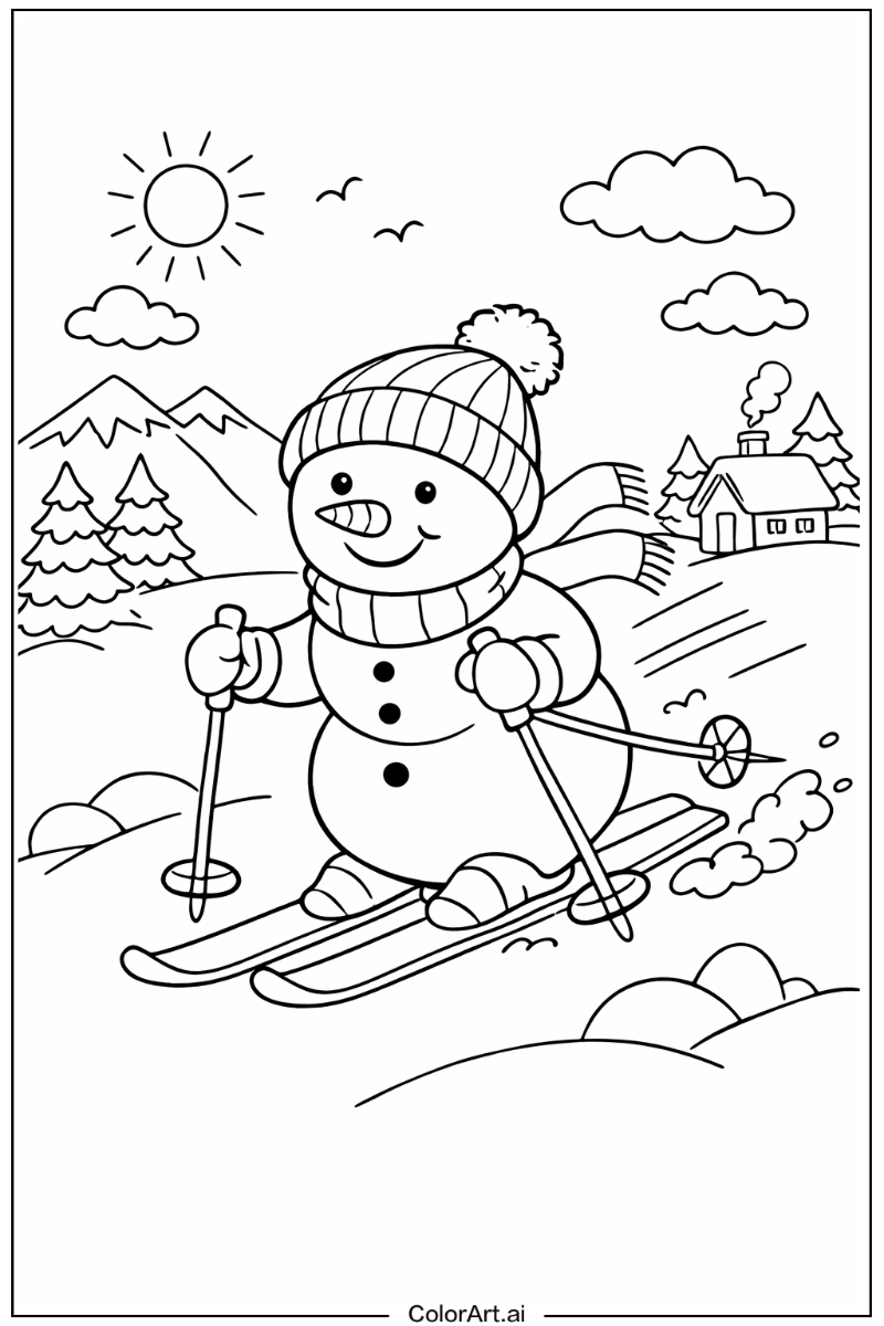 Snowman skiing Snowman Scene