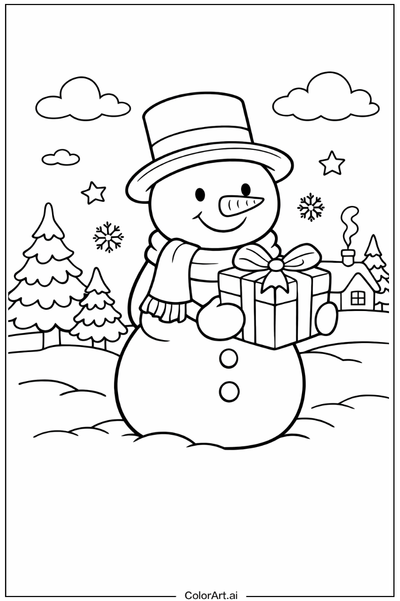 Snowman with Snowman holding gift Theme