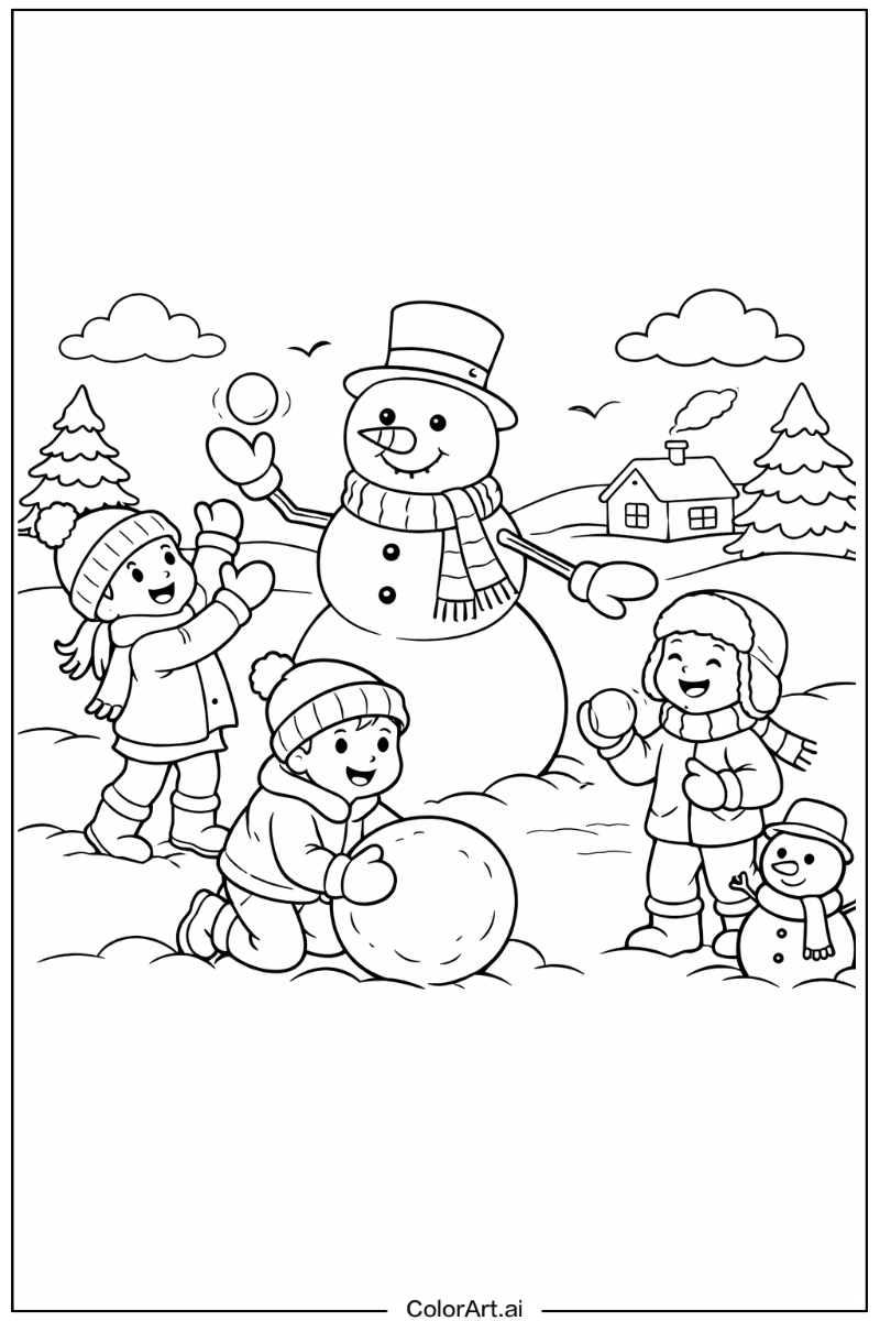 Snowman playing with kids Snowman Design
