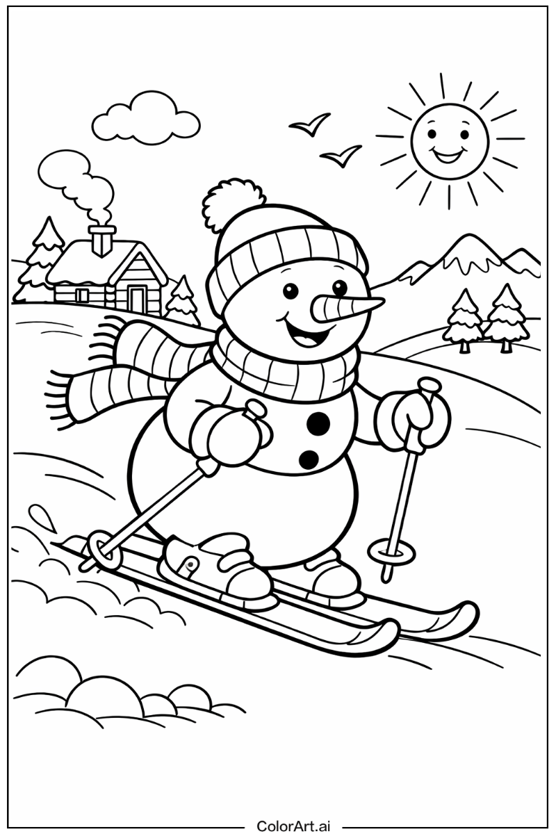 Snowman skiing Snowman Scene 2