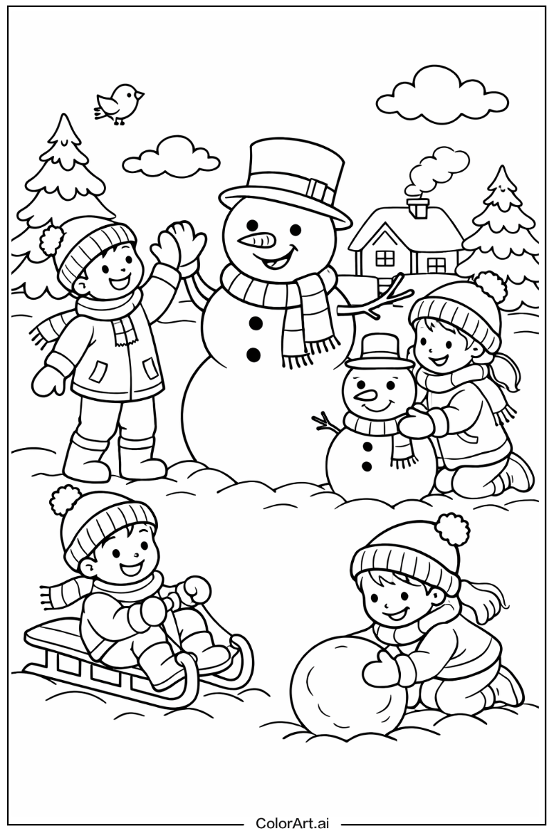 Snowman playing with kids Snowman Design 2