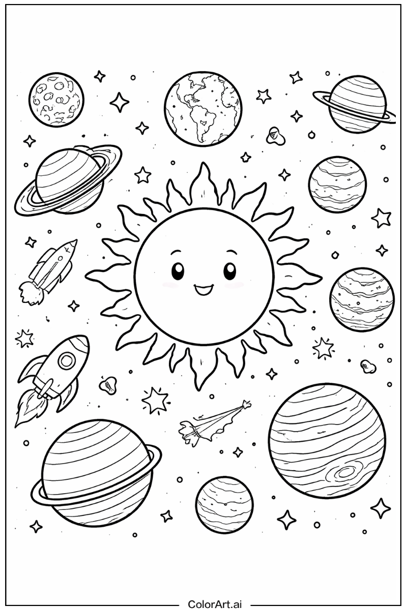 Solar system with Sun Theme