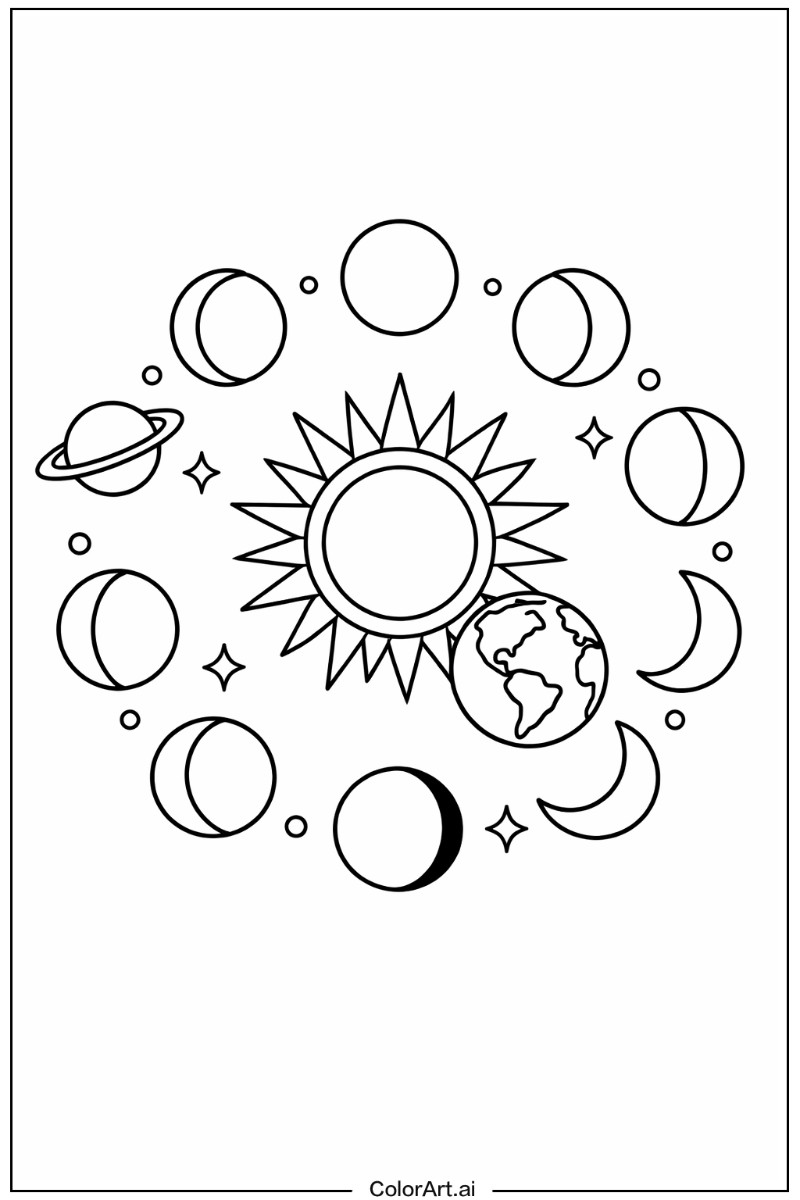 Solar system with Phases of the moon Theme
