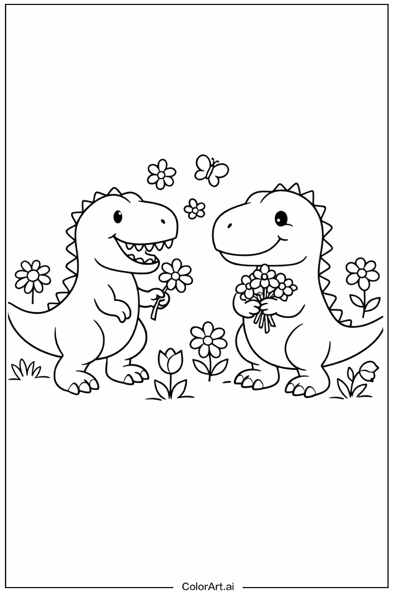 T-Rex dinosaurs with Flowers 2