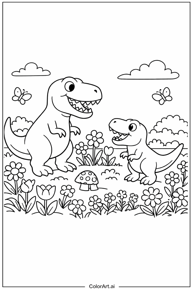 T-Rex dinosaurs in a Garden 3