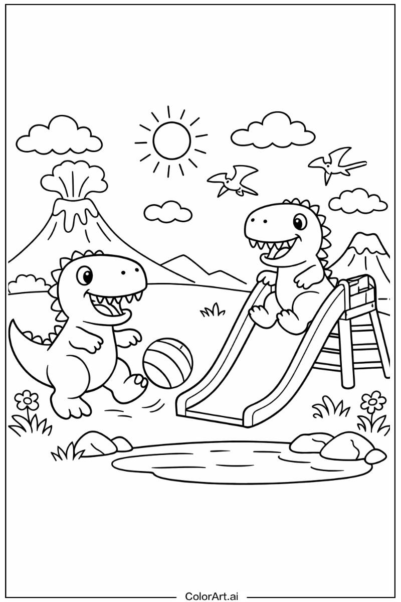 T-Rex dinosaurs Playing Outside 3