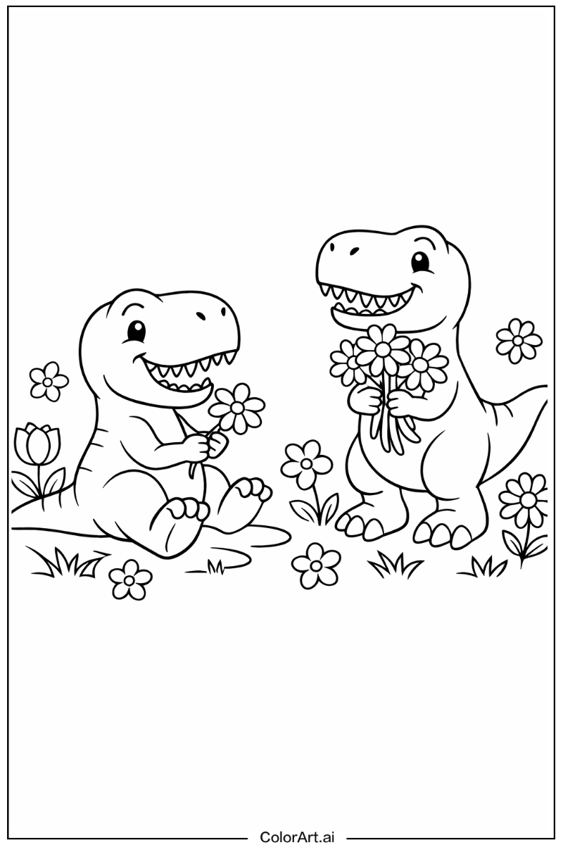 T-Rex dinosaurs with Flowers 3