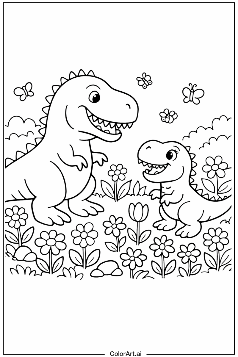 T-Rex dinosaurs in a Garden 4