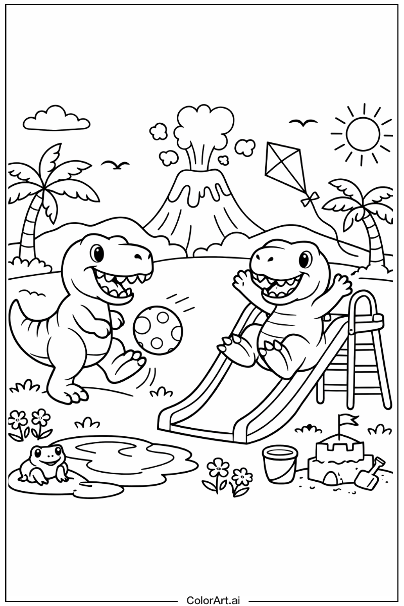 T-Rex dinosaurs Playing Outside 4