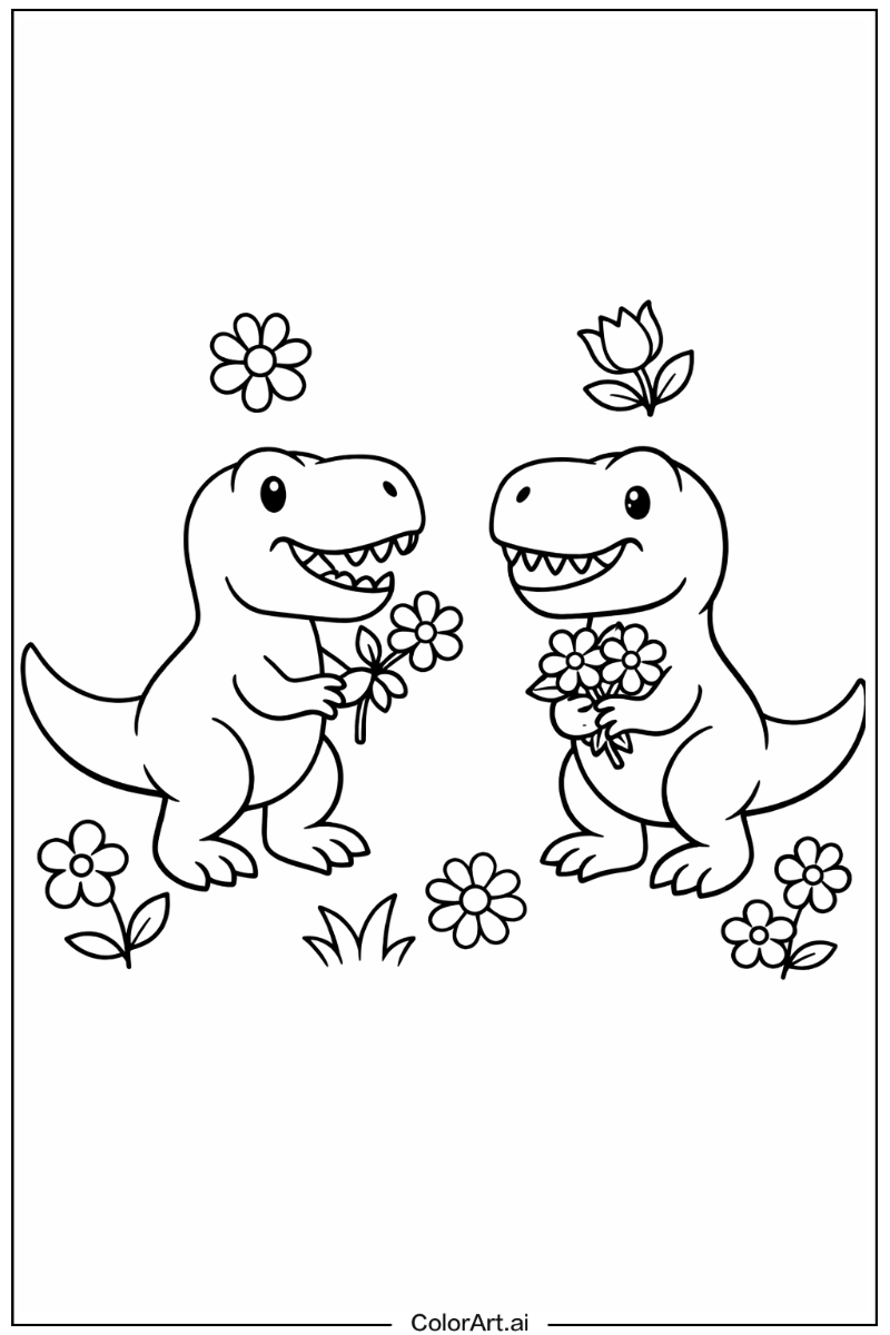 T-Rex dinosaurs with Flowers 4