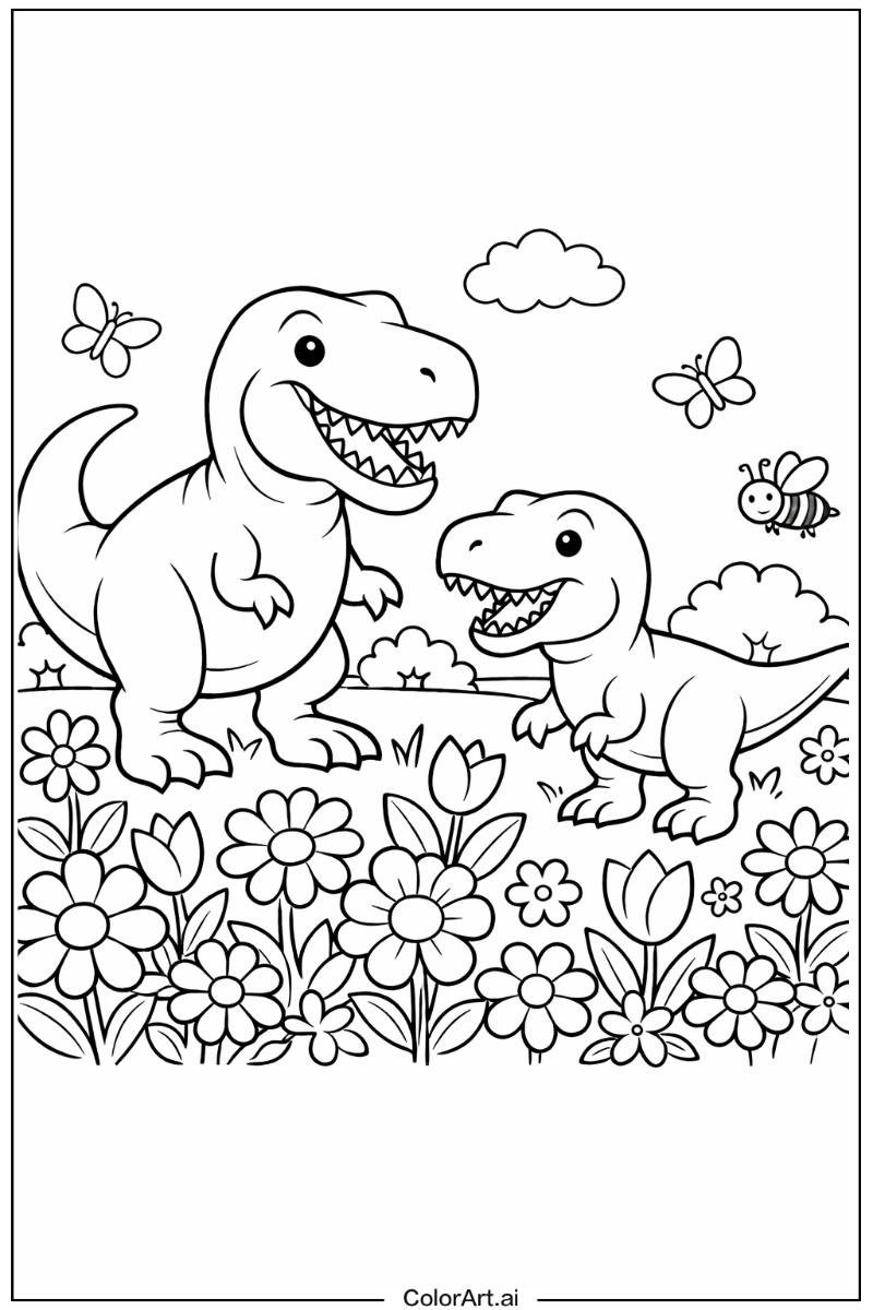 T-Rex dinosaurs in a Garden 5