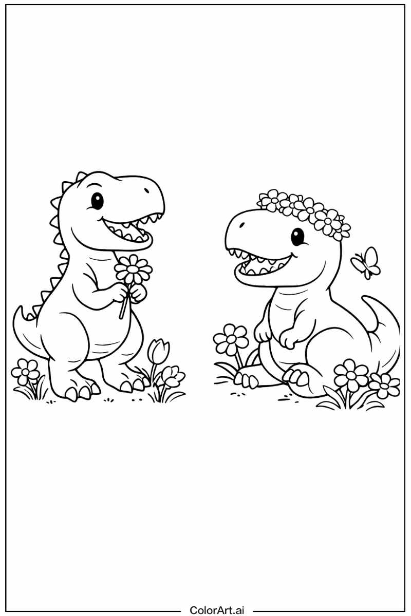 T-Rex dinosaurs with Flowers 5