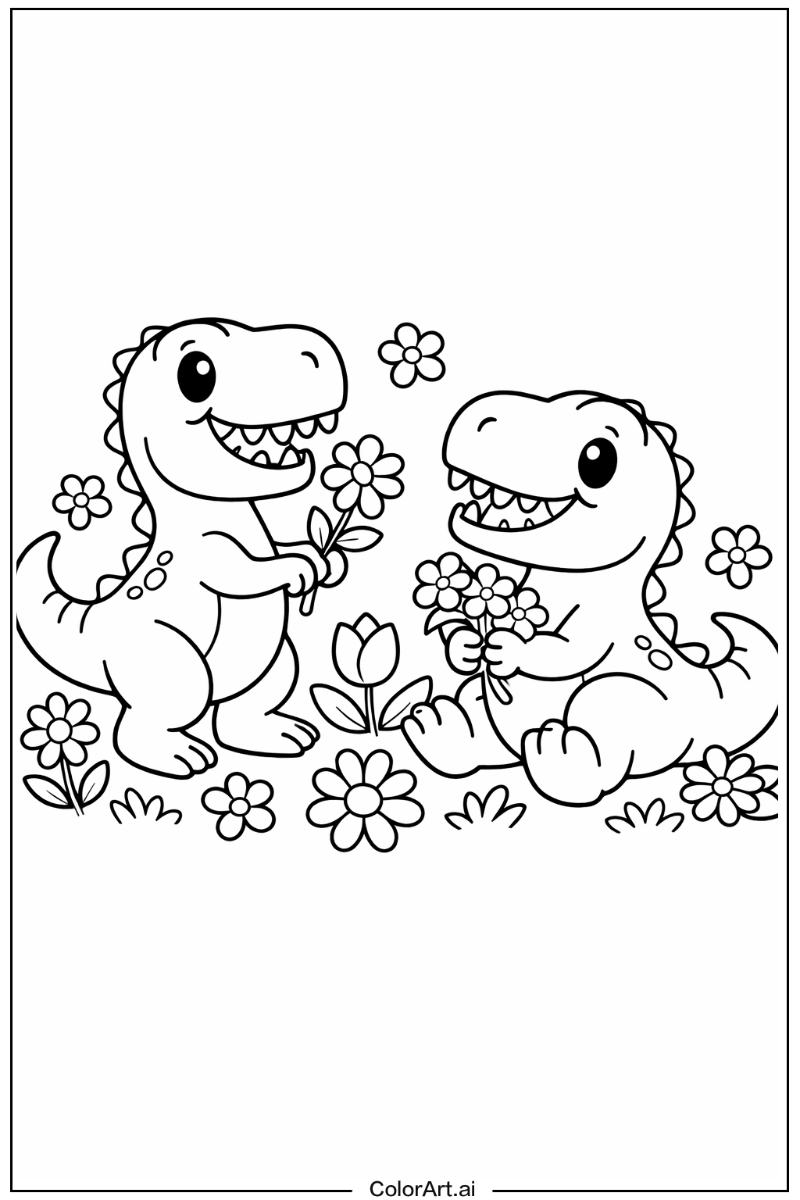 T-Rex dinosaurs with Flowers 6