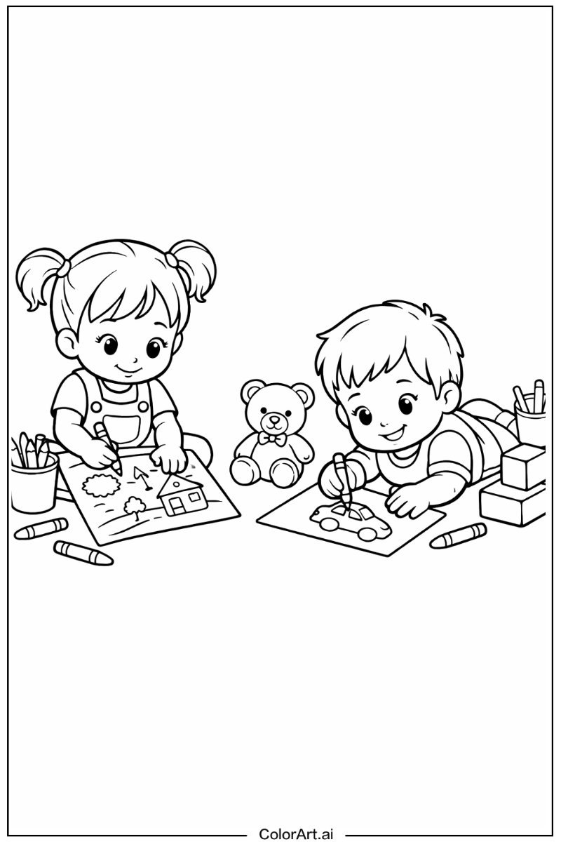 Toddler with Toddler coloring Theme 2