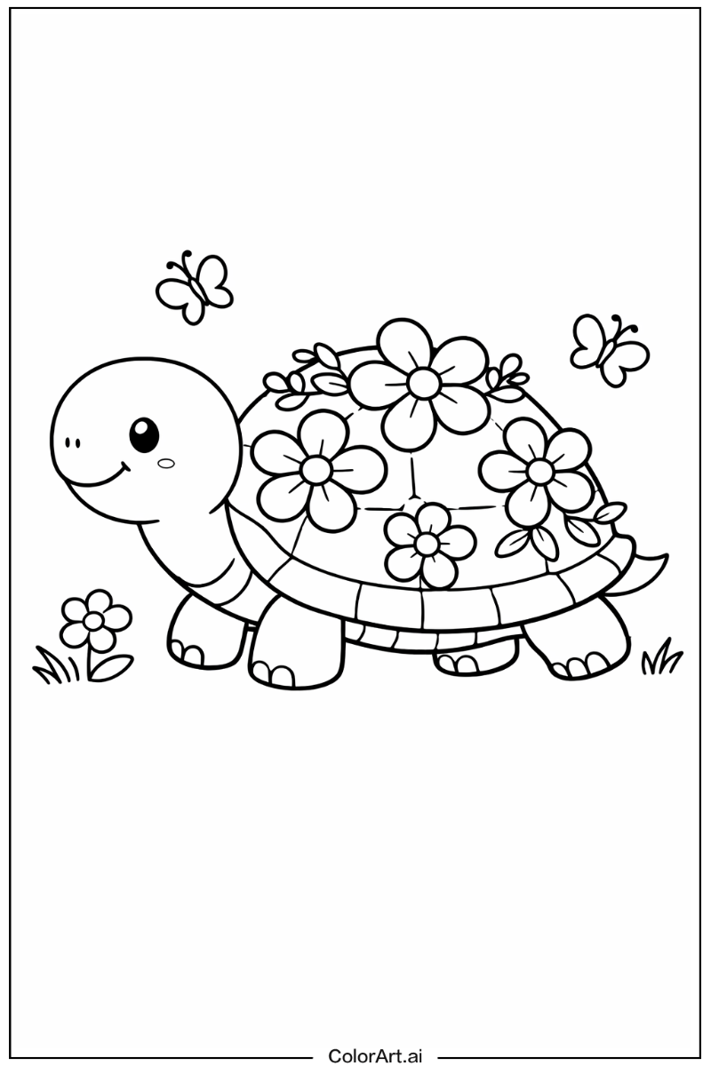 Turtle with Flowers 3