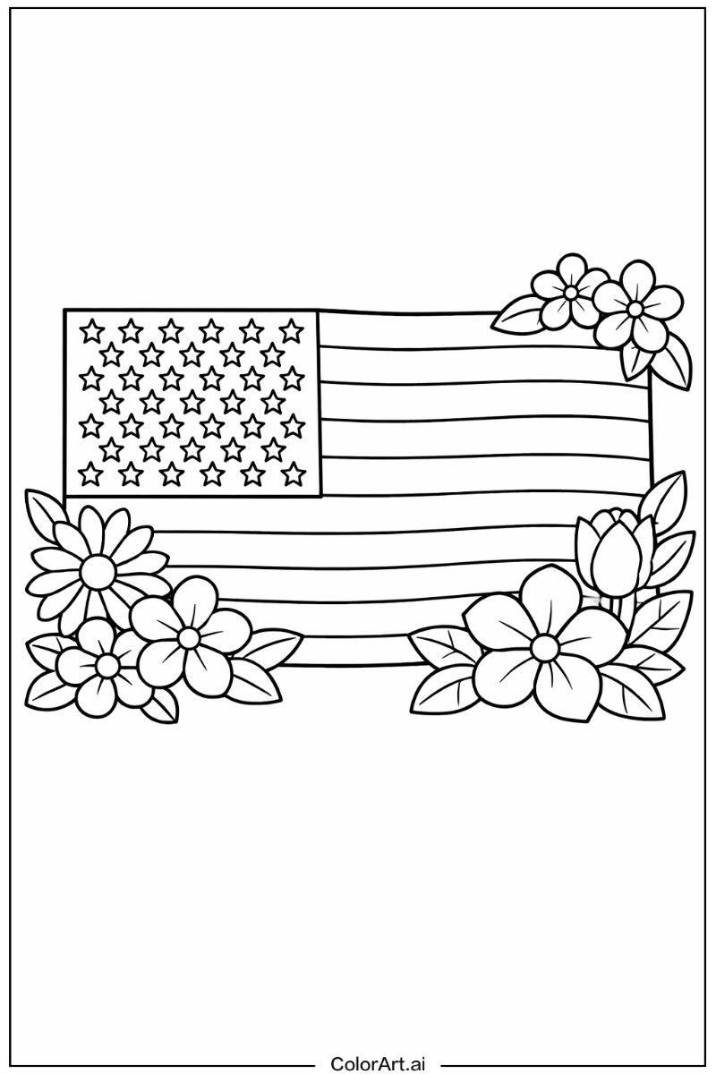 united states flag with Flowers 2