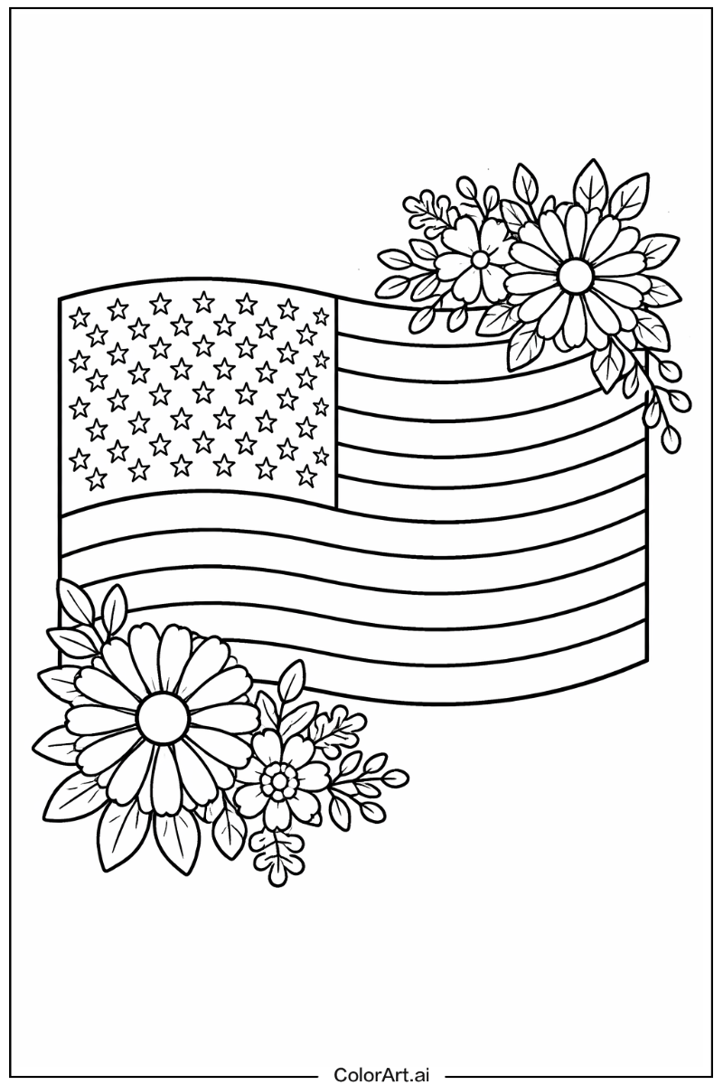 united states flag with Flowers 4