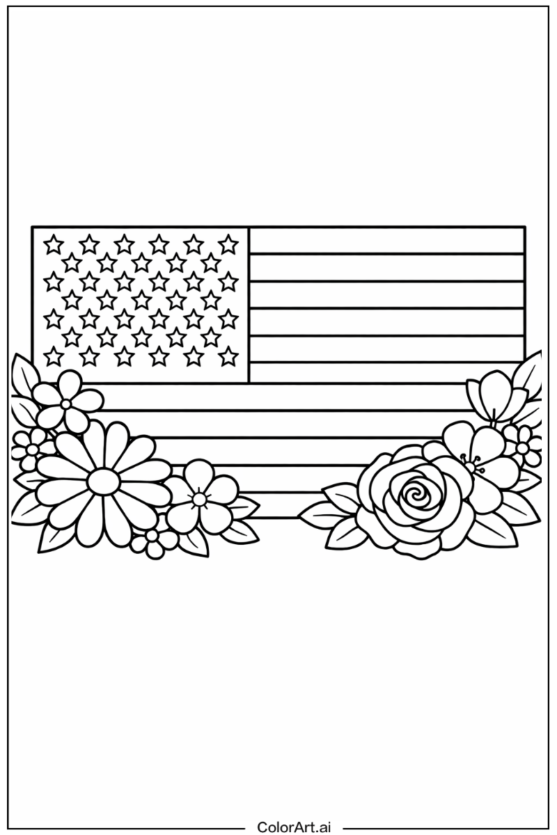 united states flag with Flowers 5