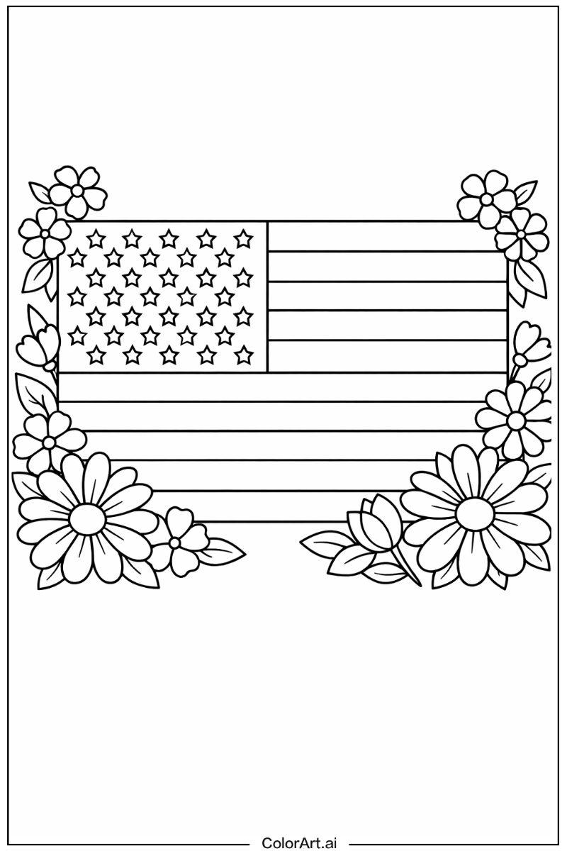 united states flag with Flowers 1