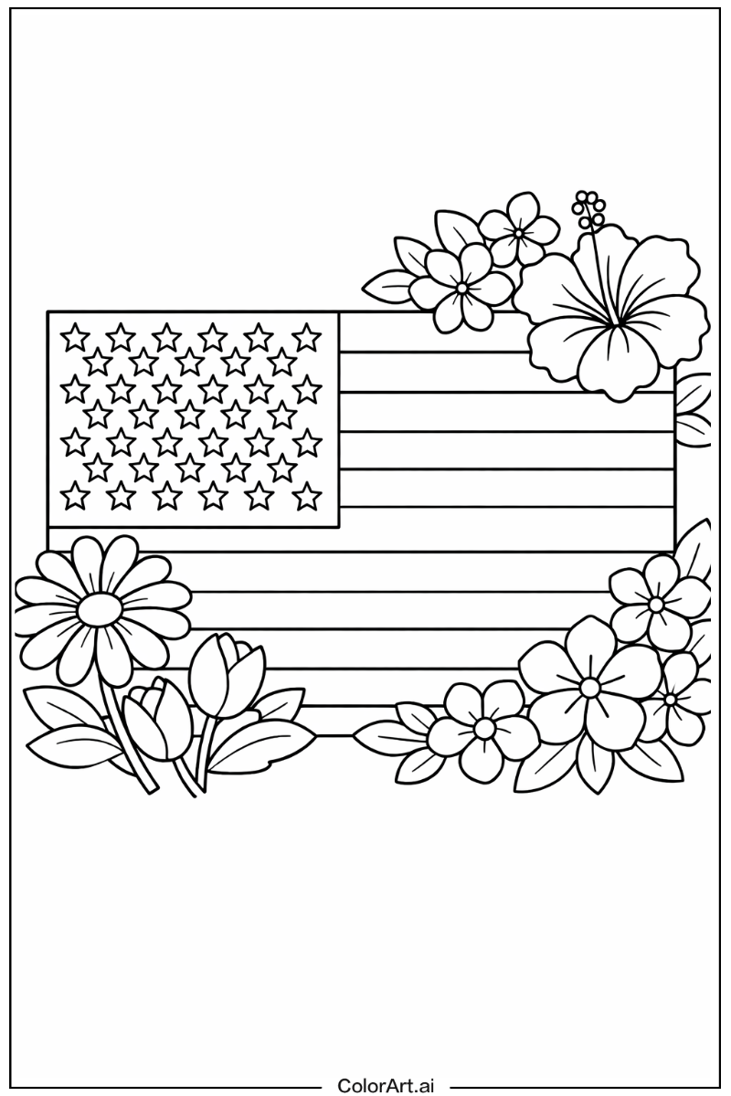 USA flag with Flowers 3