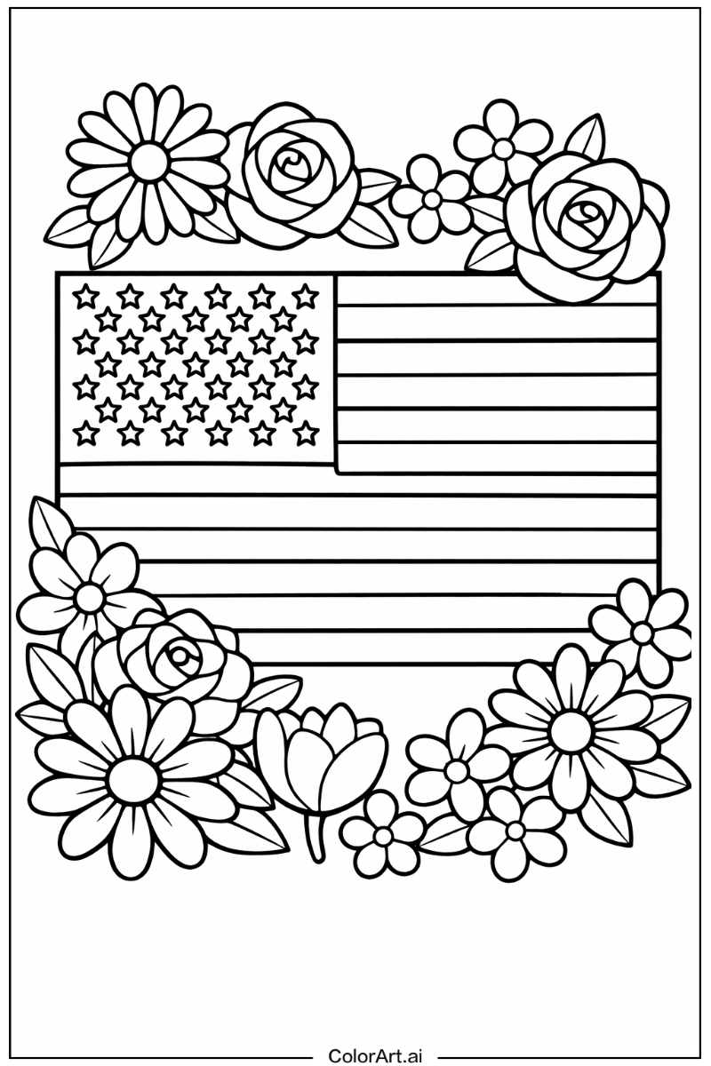 USA flag with Flowers 1