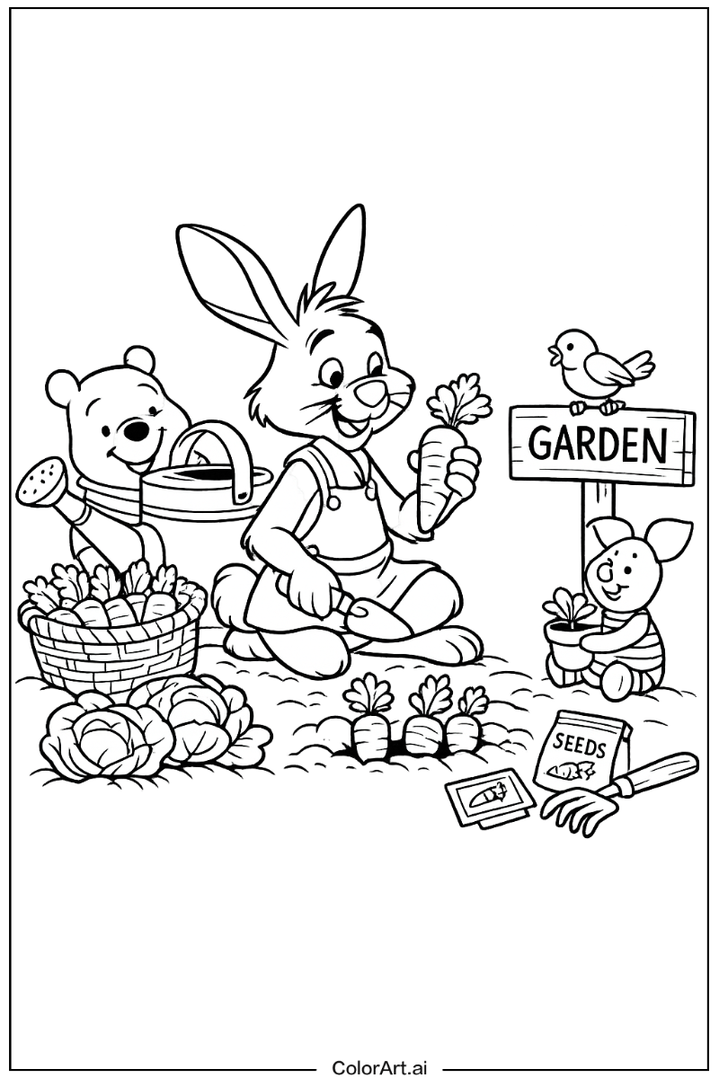 Winnie the pooh with Rabbit gardening scene Theme 2