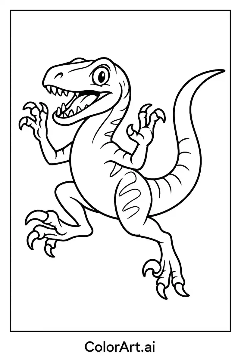 A lively and energetic Velociraptor Dino Coloring Page