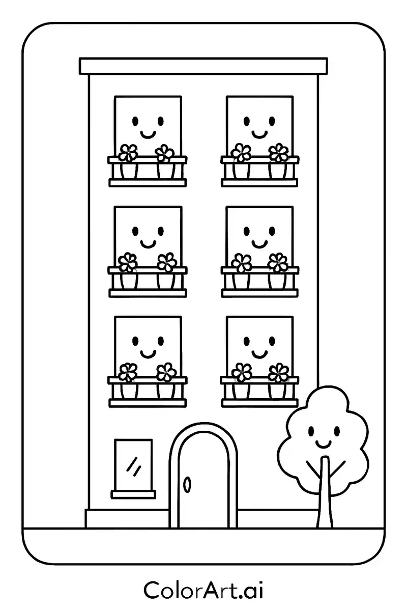 Smiling Windows and Whimsical Walls Coloring Page