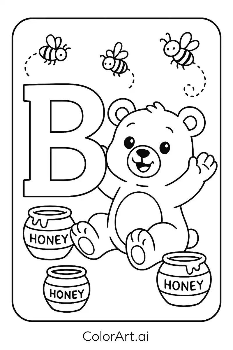 B for Bear Educational Coloring Page