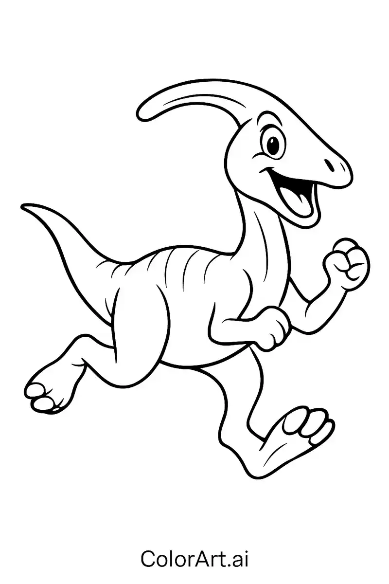 A Cute Running Parasaurolophus Dinosaur Coloring Page