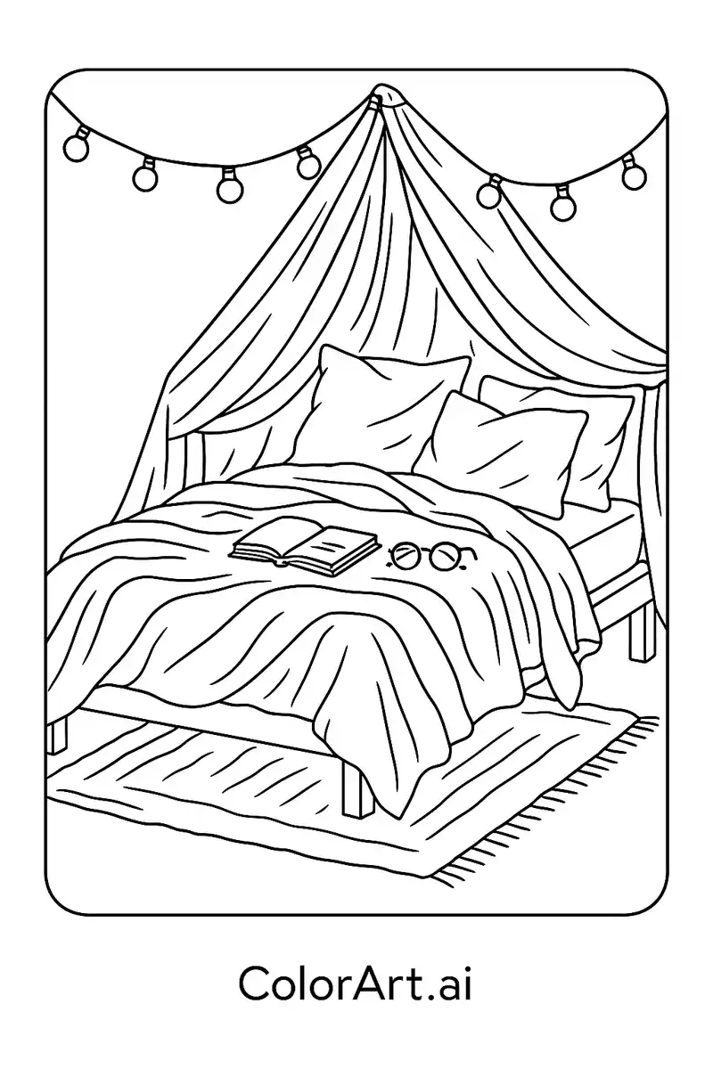 A Cozy Bedroom Coloring Page