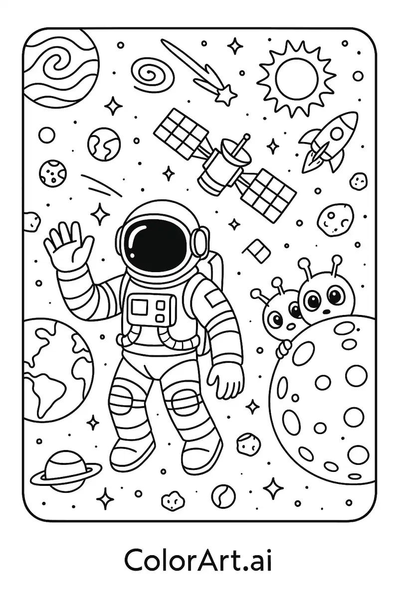 This delightful space science coloring page 