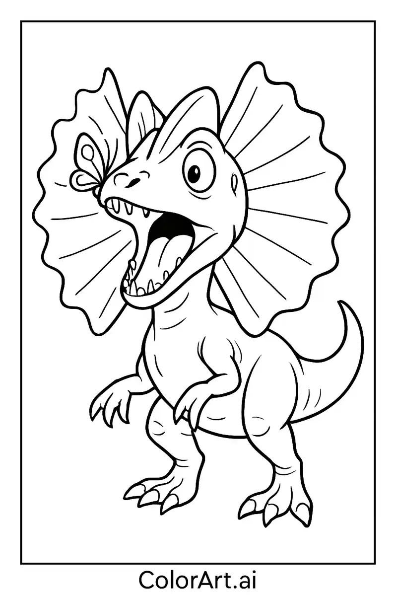 A playful and expressive cartoon-style Dinosuar Dilophosaurus Coloring Page