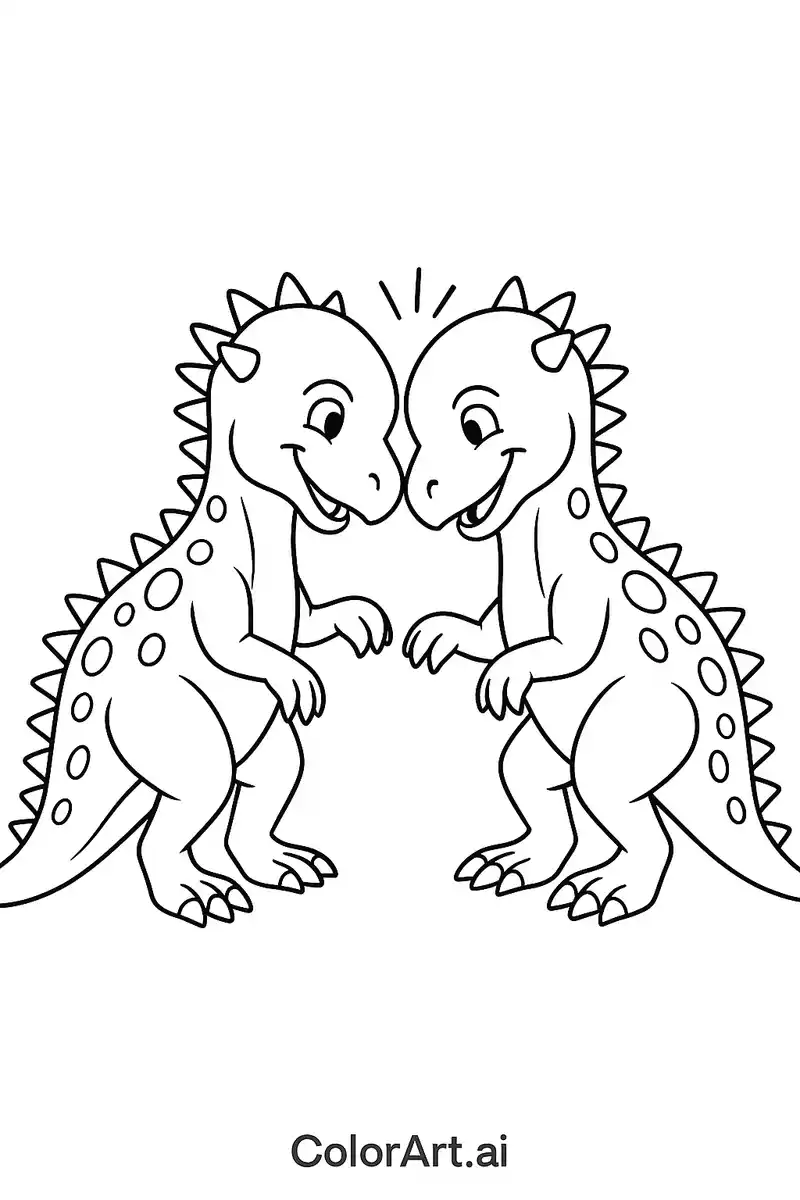 2 Cheerful Dinosaurs Coloring Pages