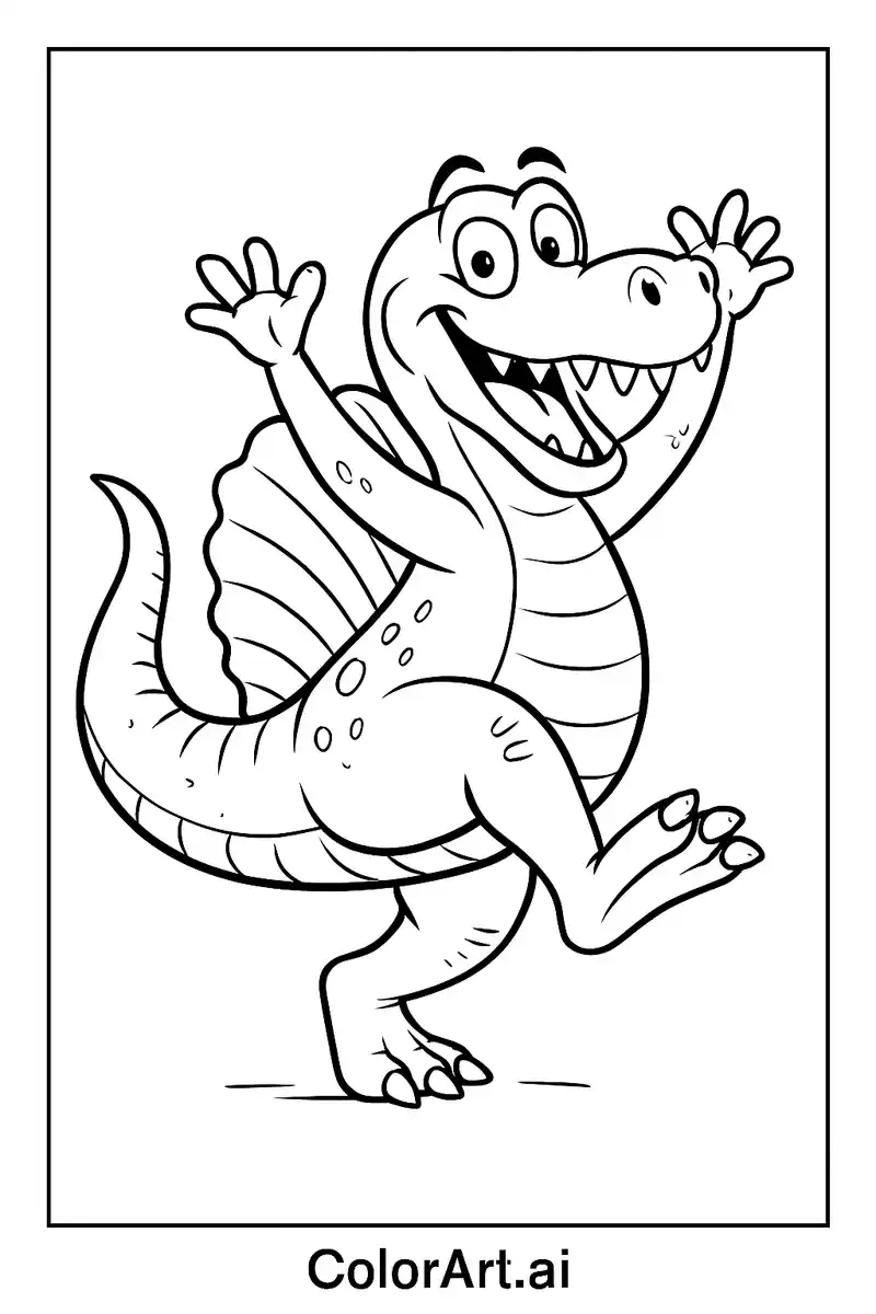 A cheerful cartoon Crocodile Dinosaur Coloring Page
