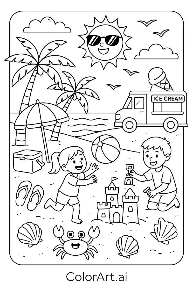 A Joyful summer-themed coloring page