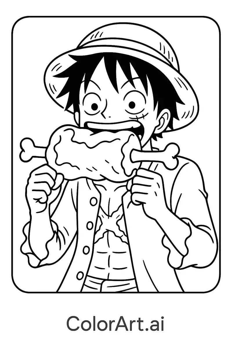 Money D Luffy Eating a Beef Coloring Page
