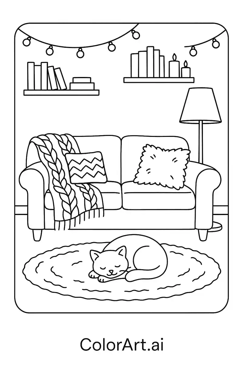 A Cozy Living Room Coloring Page