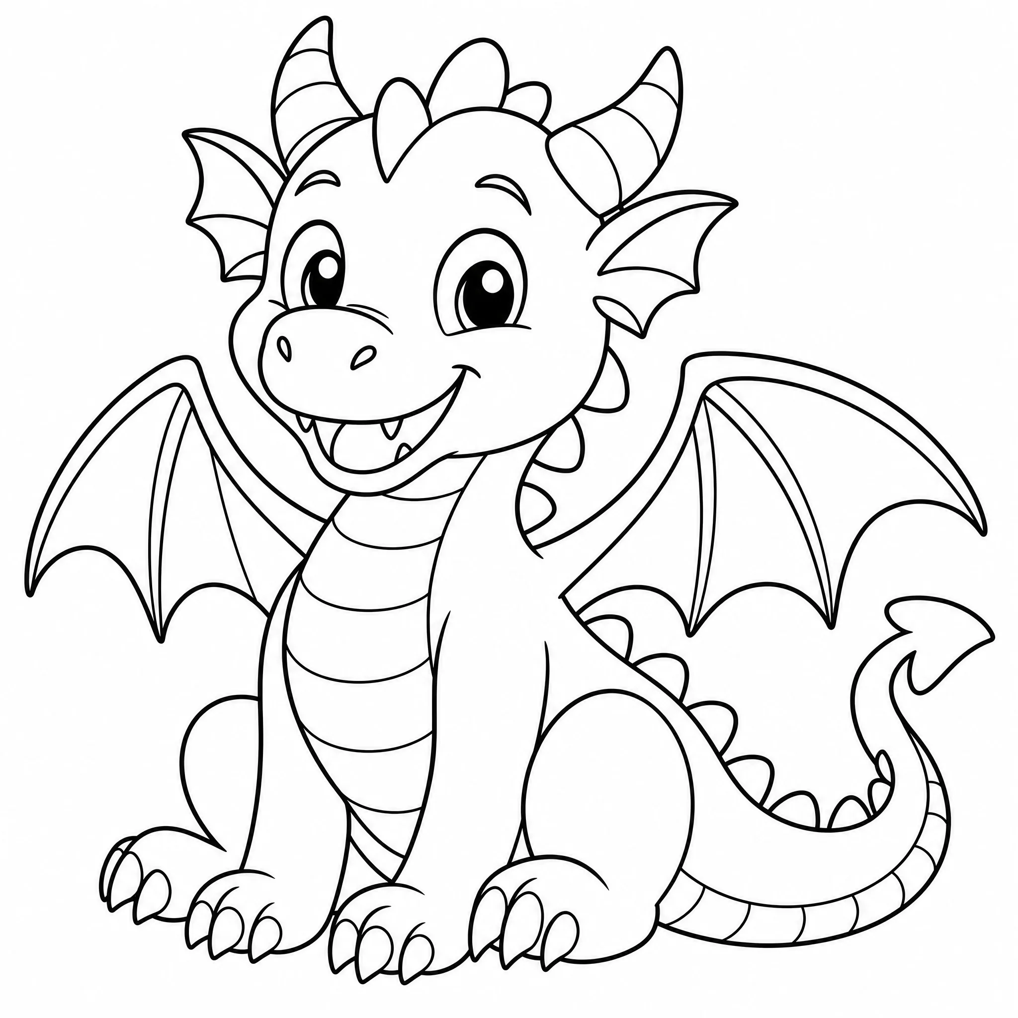 Ein erzeugtes Drachen-Ausmalbild mit kräftigen, sauberen Umrissen