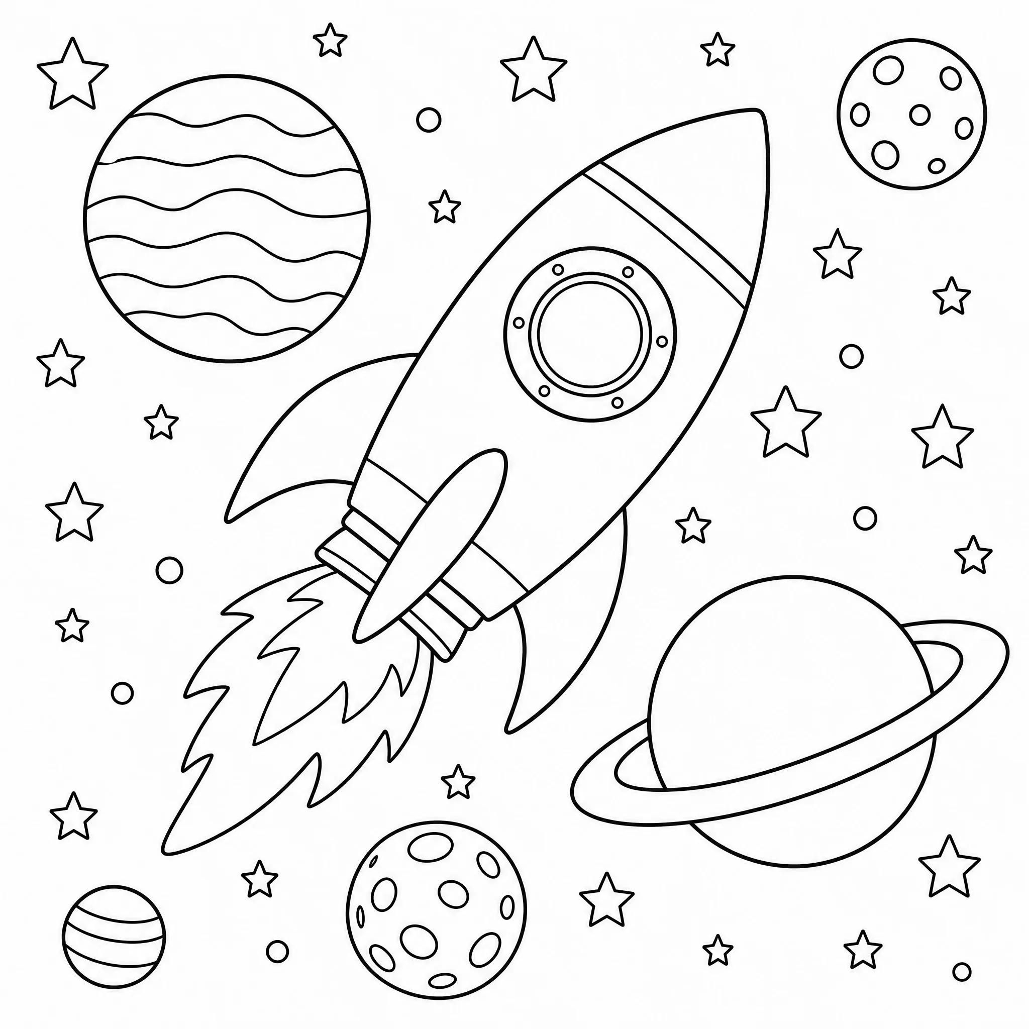 Ein erzeugter Umriss eines Weltraumraketen-Ausmalbilds
