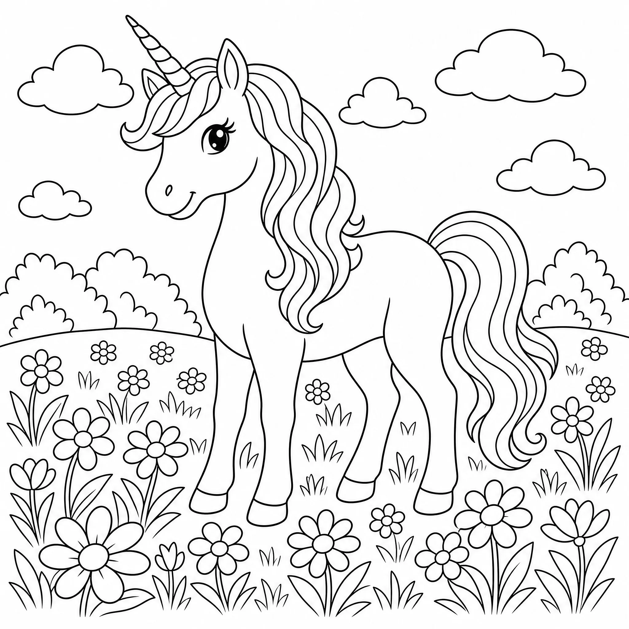 Ein erzeugtes Einhorn-Ausmalbild zum Drucken und Ausmalen