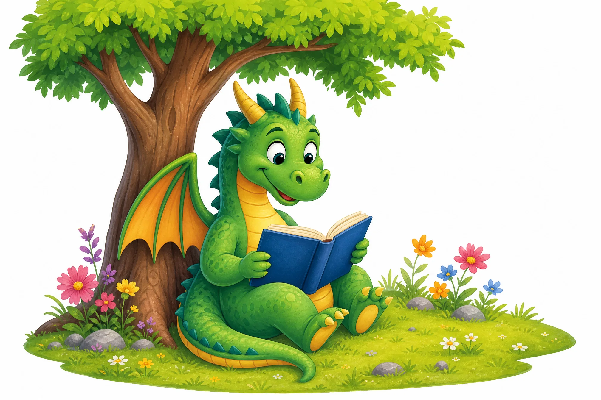 Eine farbige Illustration eines freundlichen Drachen, die Art von Idee, die du beschreiben kannst