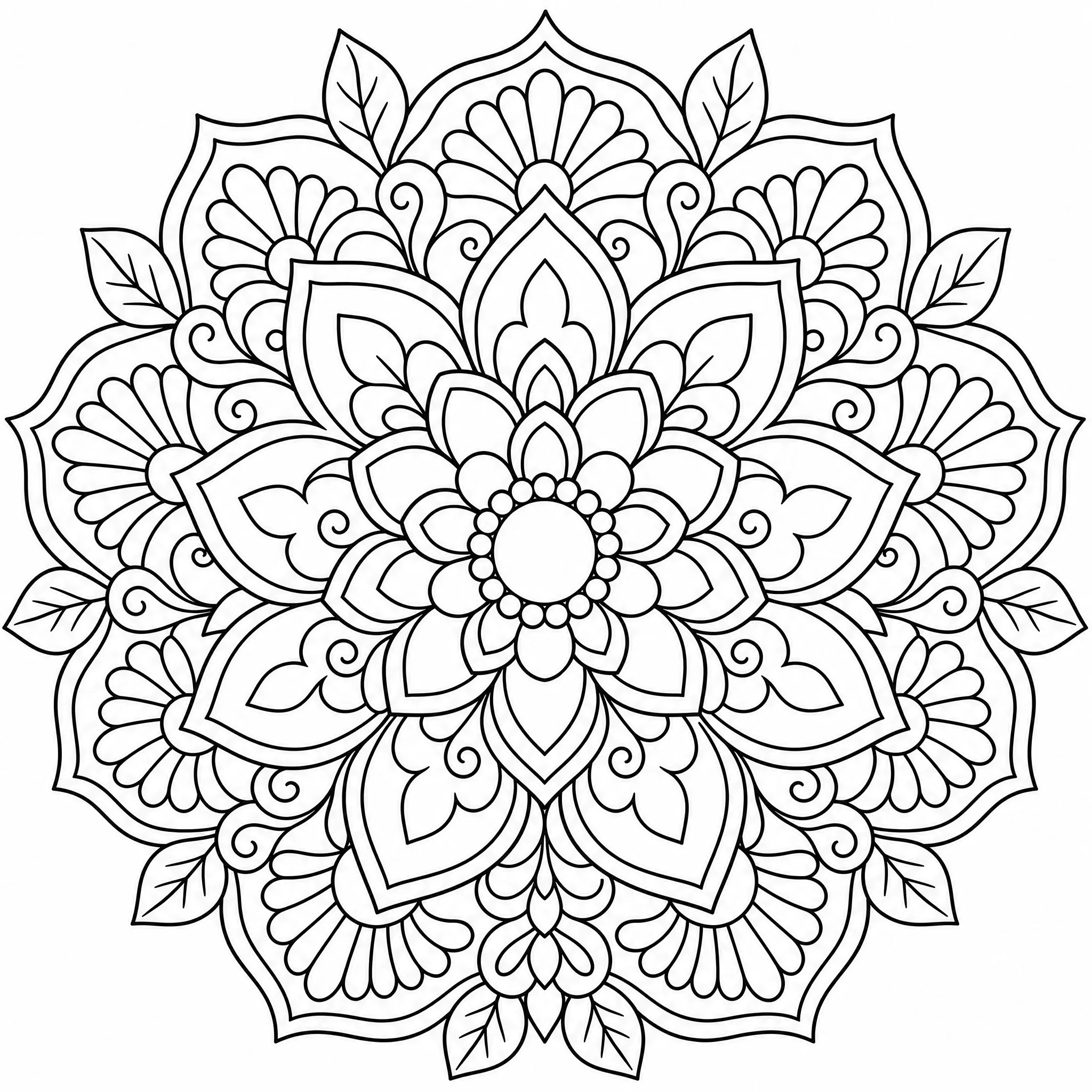 Ein verschachteltes Blumen-Mandala-Ausmalbild für Erwachsene