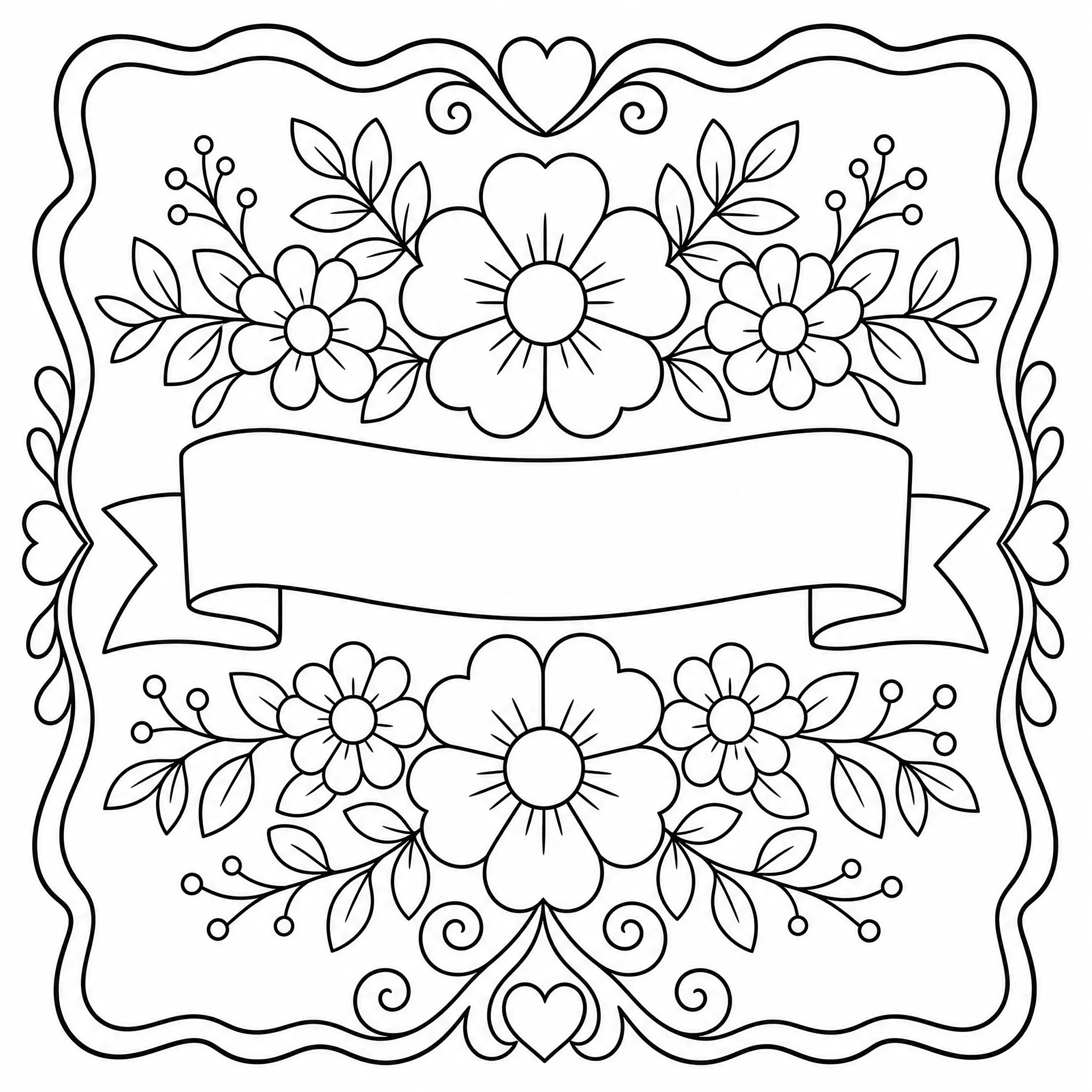 Ein Blumen-Grußkarten-Ausmalbild als Umriss zum Basteln