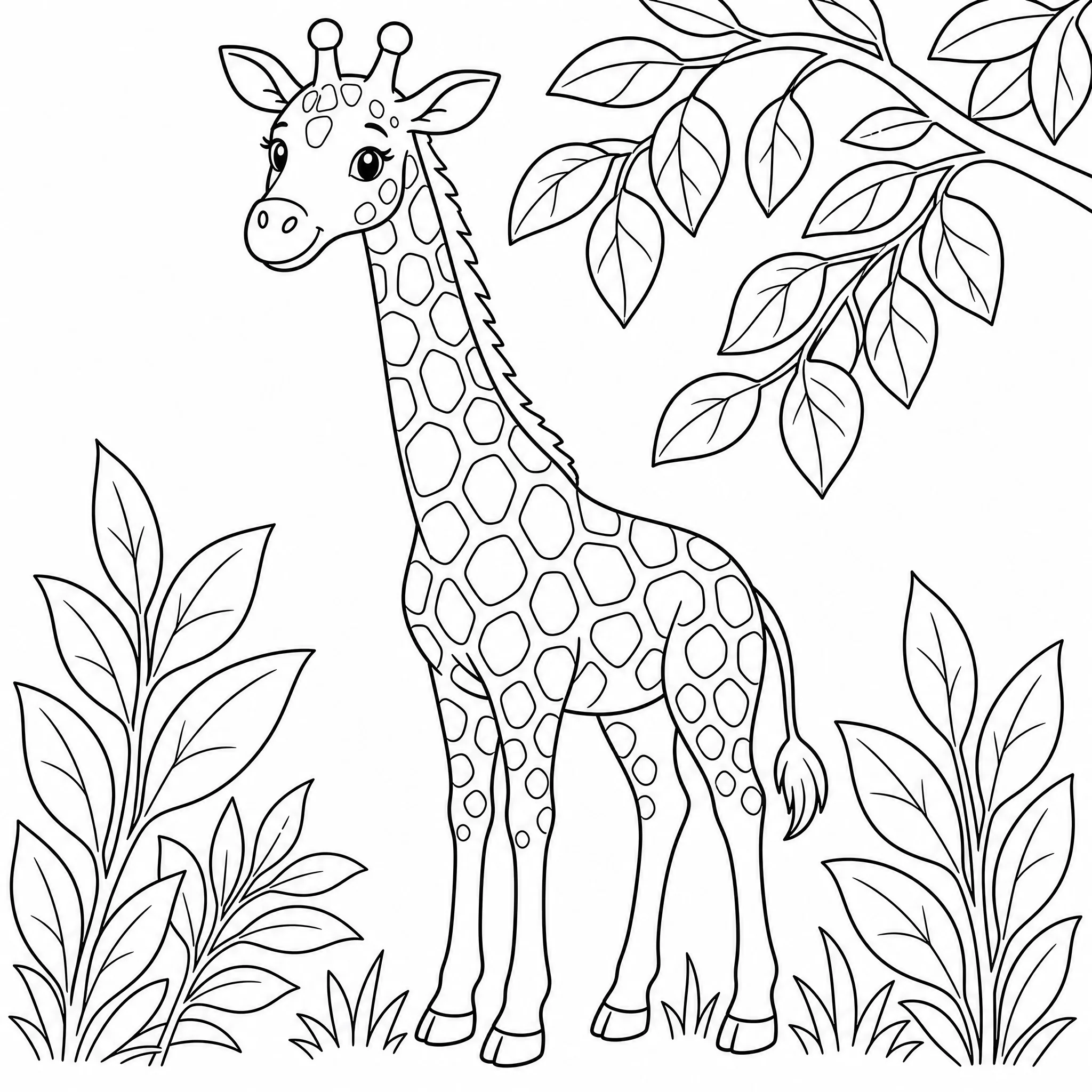 Eine Giraffen-Malbuchseite mit sauberen Umrissen