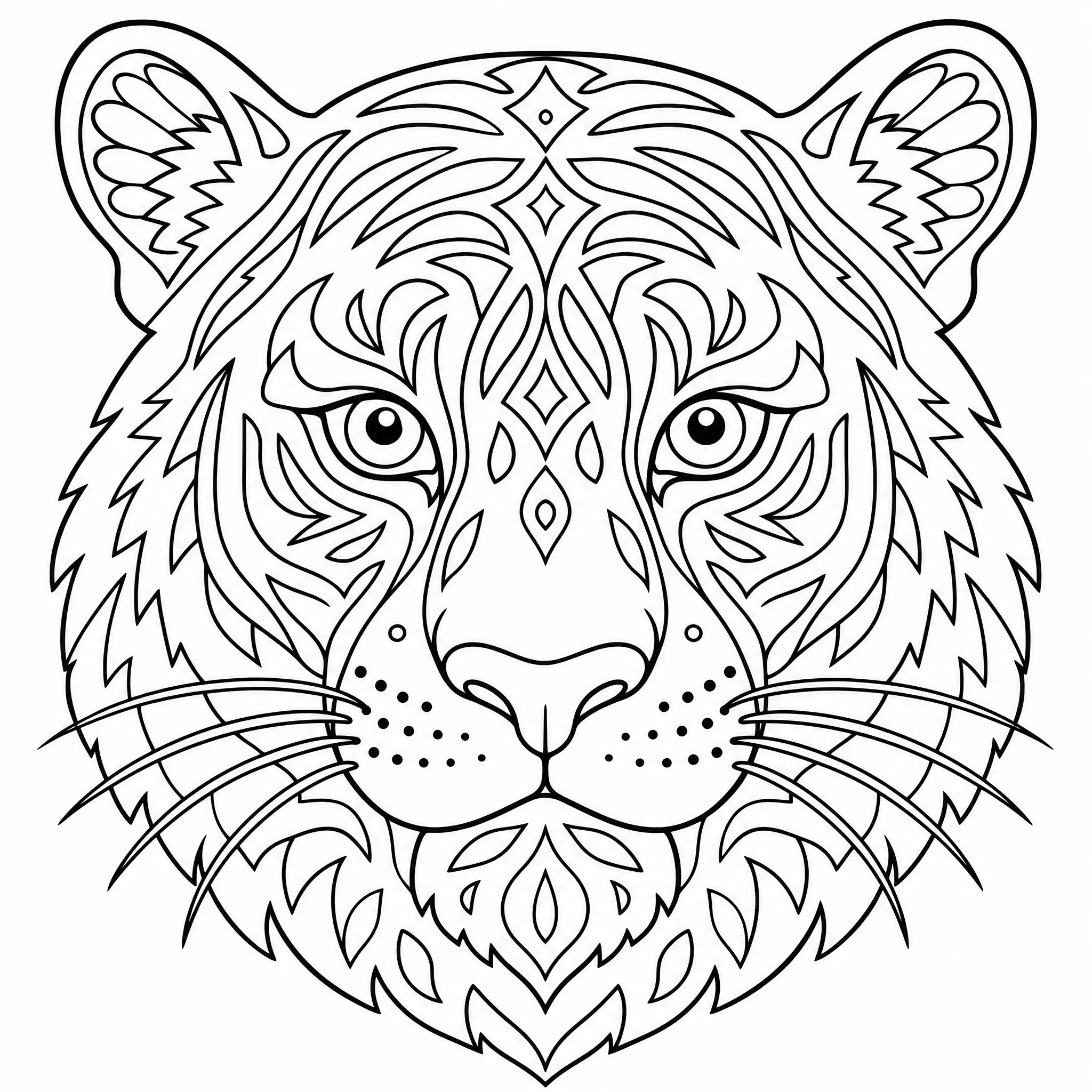 Eine gemusterte Tigergesicht-Malbuchseite