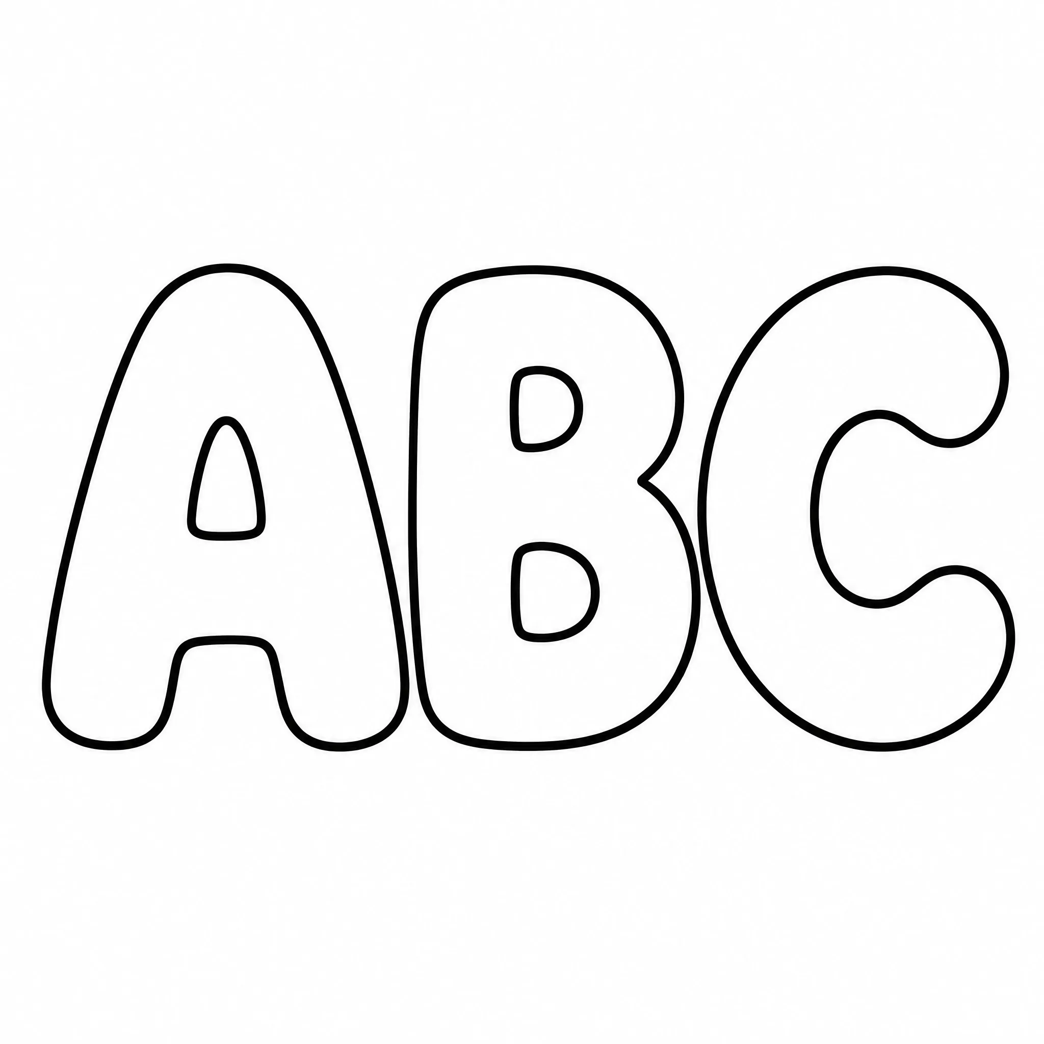 Un dibujo para colorear de letras de burbuja con las letras A B C