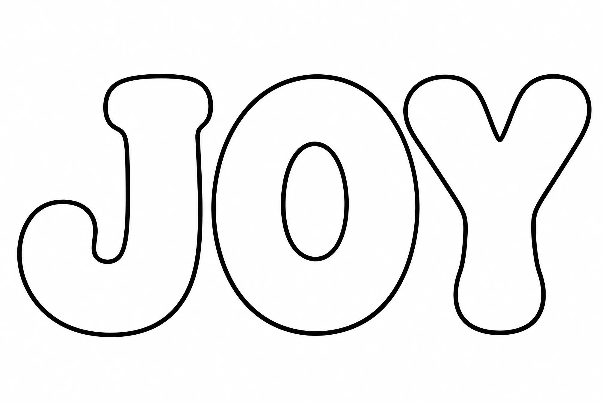 La palabra JOY en letras de burbuja lisas y marcadas