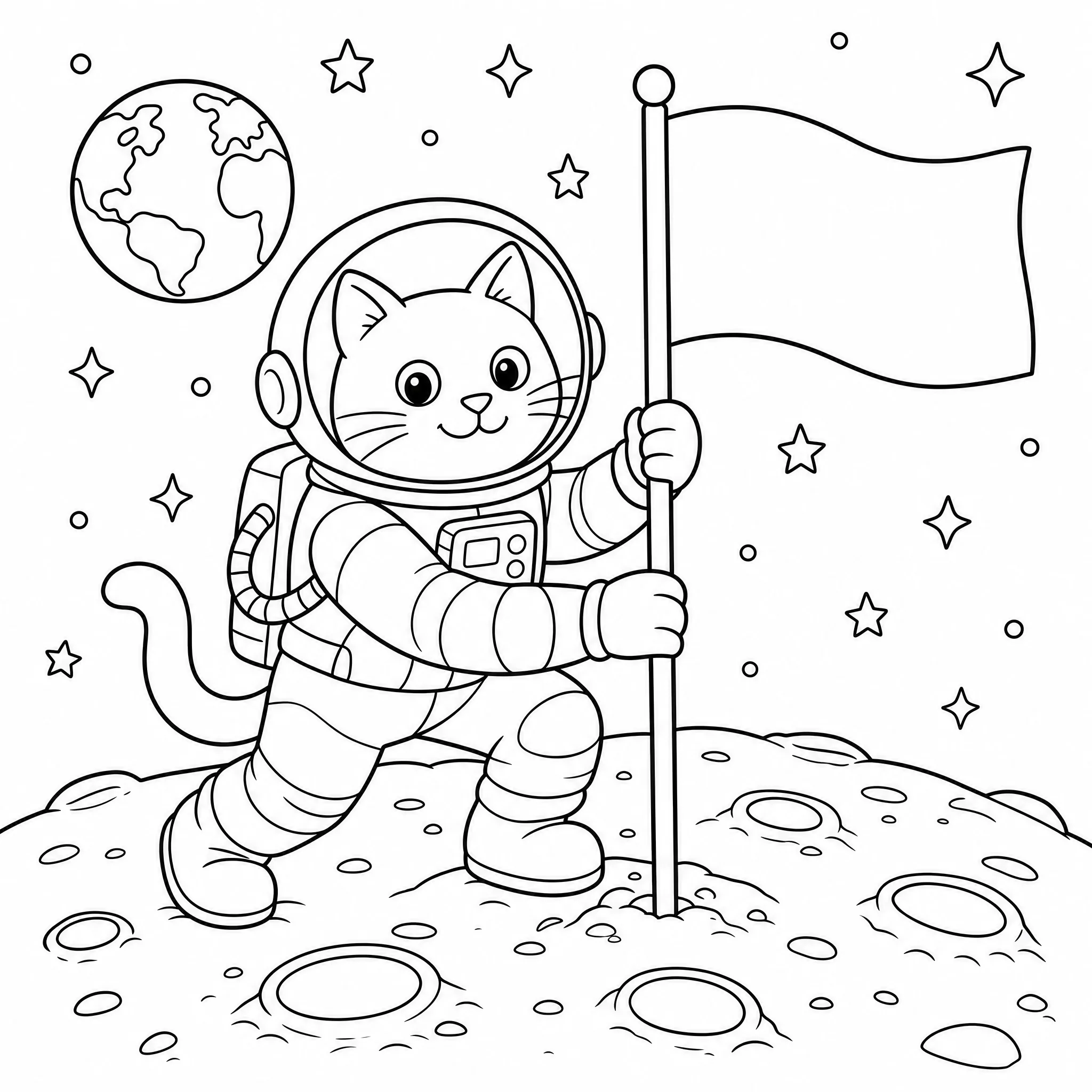 A cat astronaut coloring page generated without ChatGPT