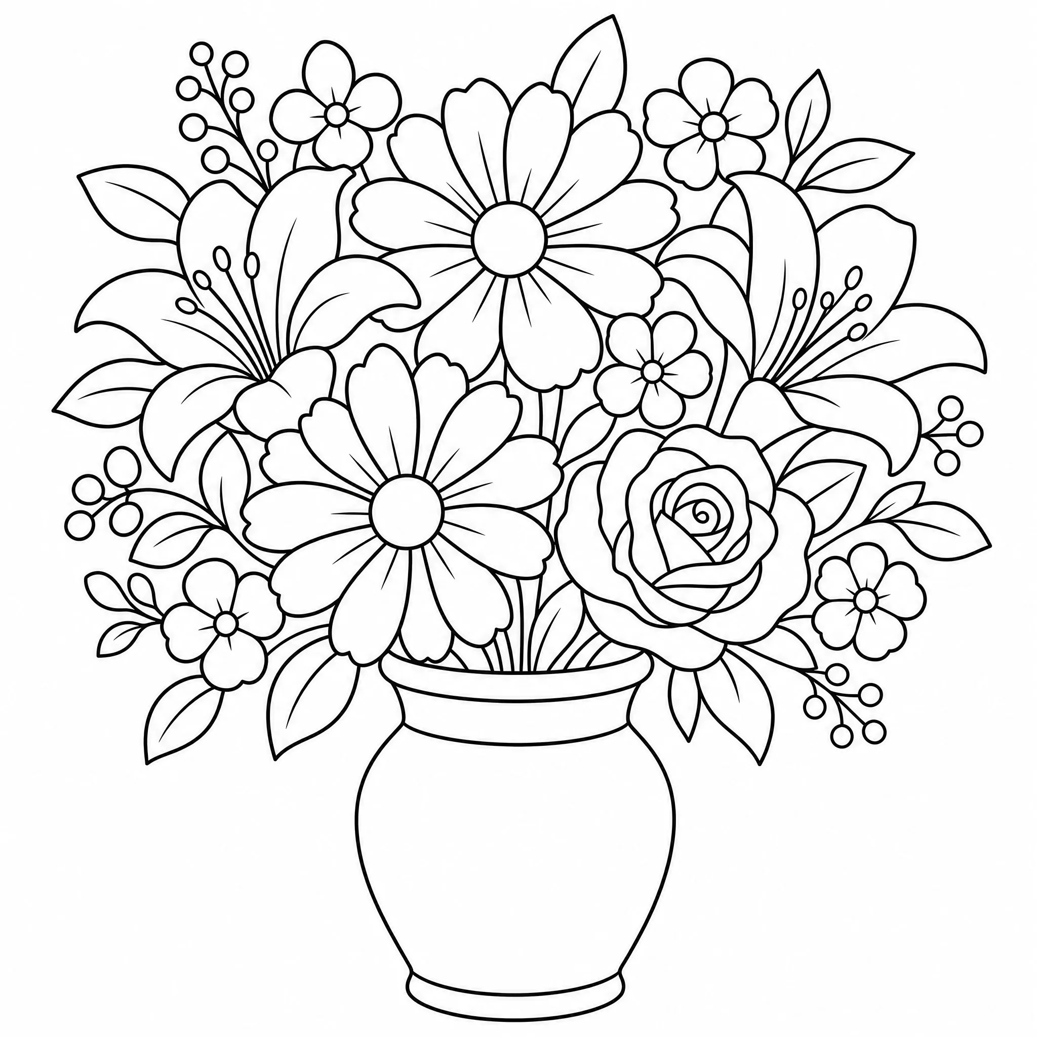 A bouquet of flowers coloring page outline